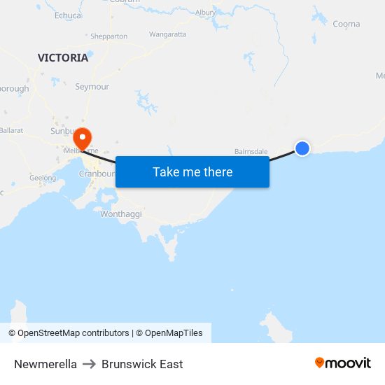 Newmerella to Brunswick East map