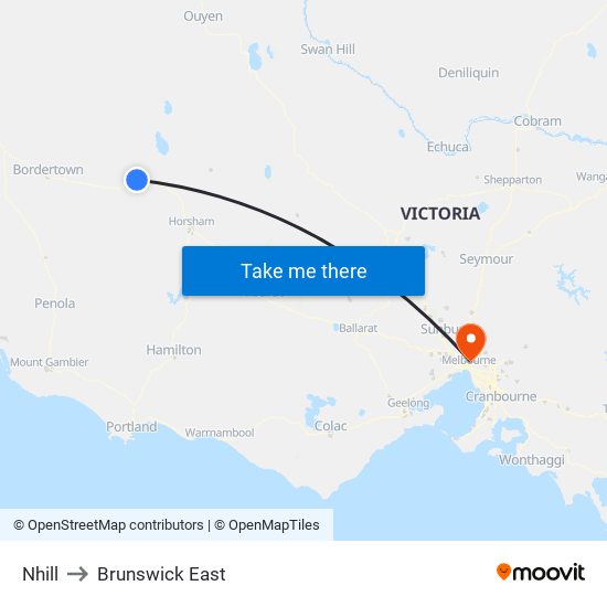 Nhill to Brunswick East map