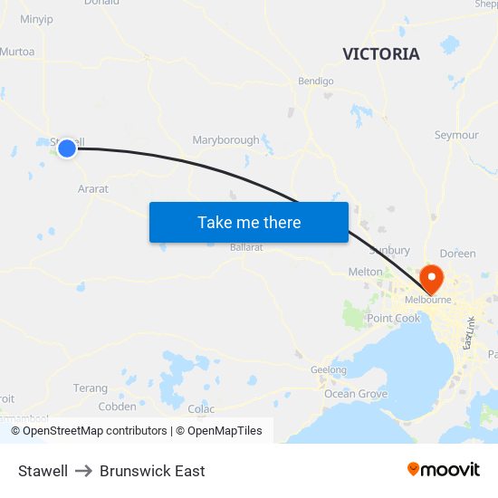 Stawell to Brunswick East map