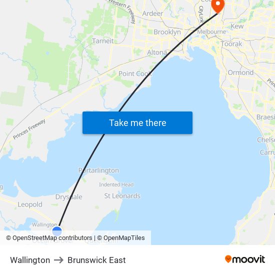 Wallington to Brunswick East map