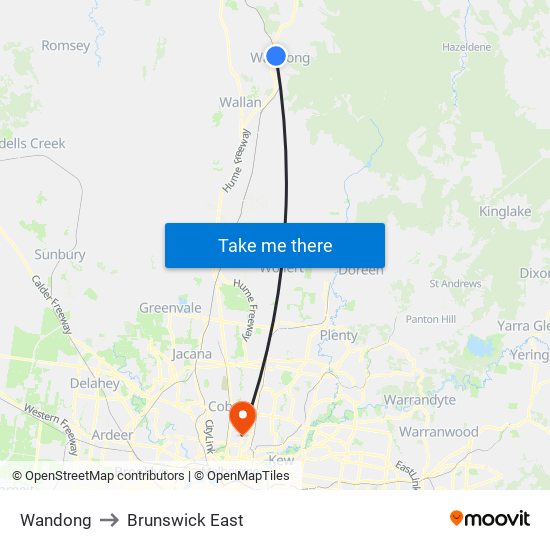 Wandong to Brunswick East map