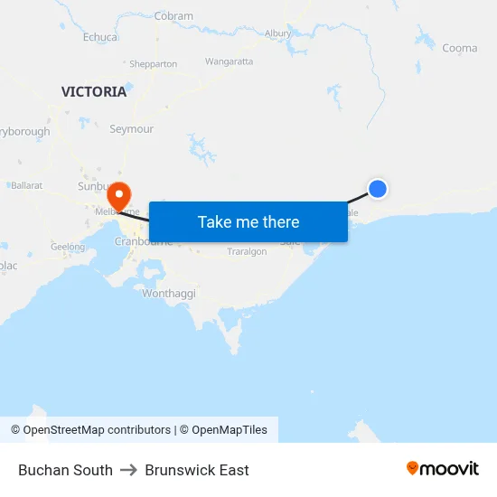 Buchan South to Brunswick East map