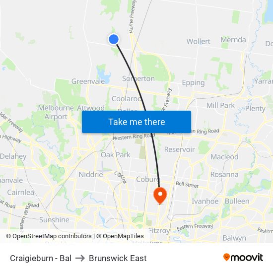 Craigieburn - Bal to Brunswick East map