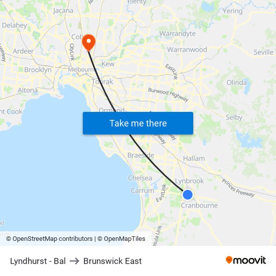 Lyndhurst - Bal to Brunswick East map