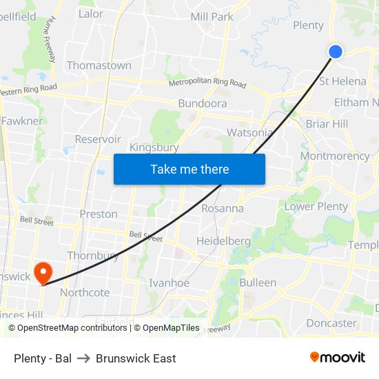 Plenty - Bal to Brunswick East map