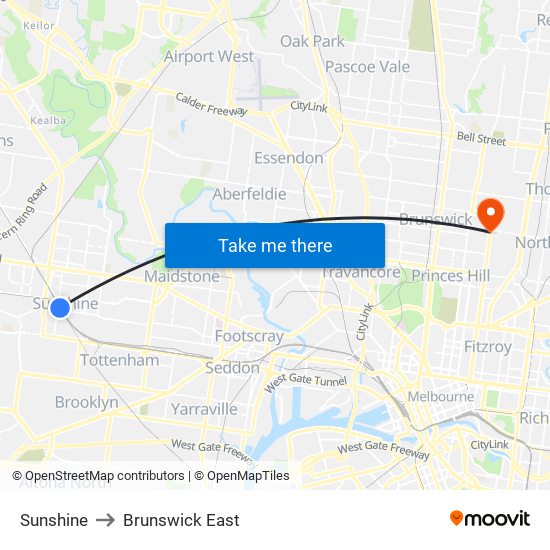 Sunshine to Brunswick East map