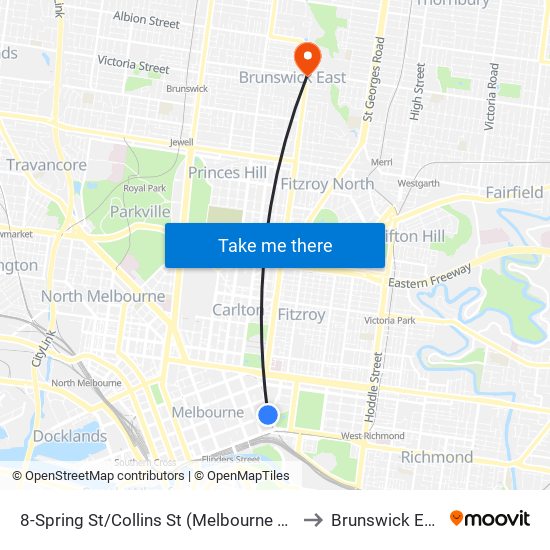 8-Spring St/Collins St (Melbourne City) to Brunswick East map