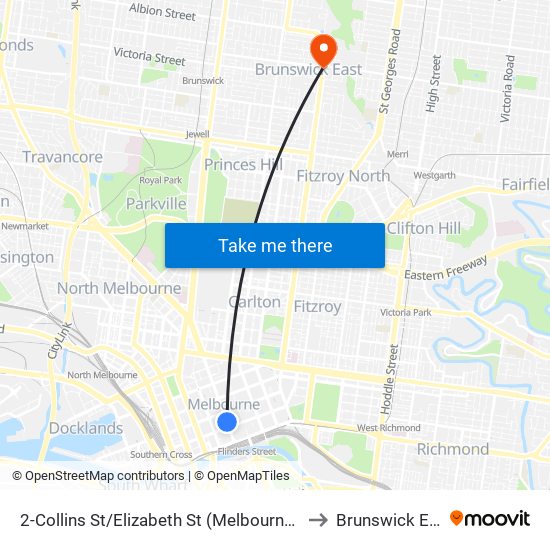2-Collins St/Elizabeth St (Melbourne City) to Brunswick East map