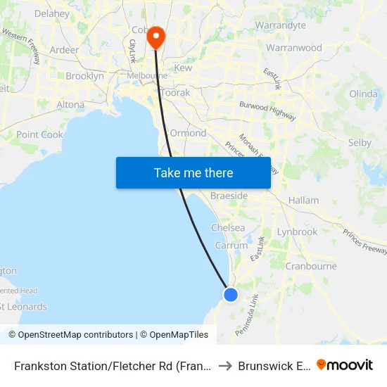 Frankston Railway Station/Fletcher Rd to Brunswick East map