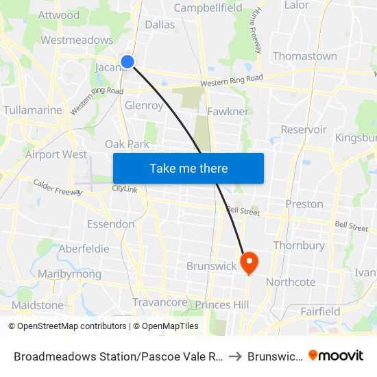 Broadmeadows Station/Pascoe Vale Rd (Broadmeadows) to Brunswick East map