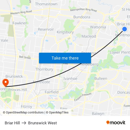 Briar Hill to Brunswick West map