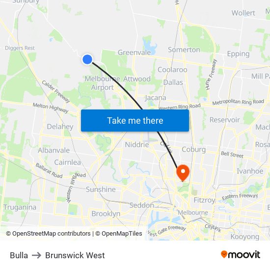 Bulla to Brunswick West map