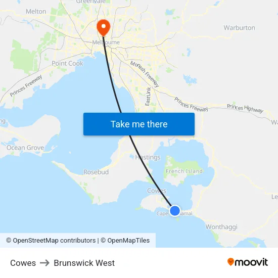 Cowes to Brunswick West map