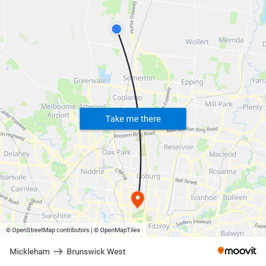 Mickleham to Brunswick West map