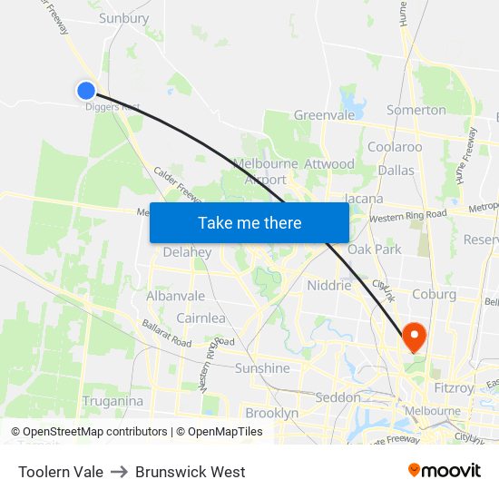 Toolern Vale to Brunswick West map