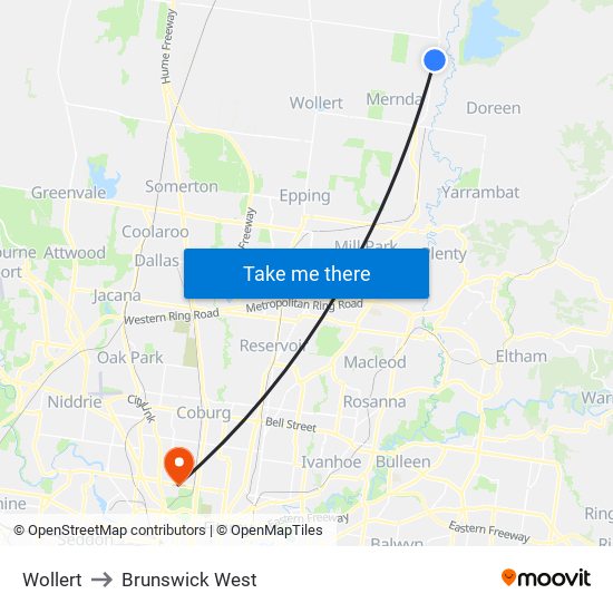 Wollert to Brunswick West map