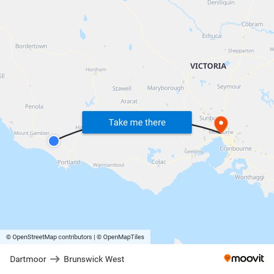 Dartmoor to Brunswick West map