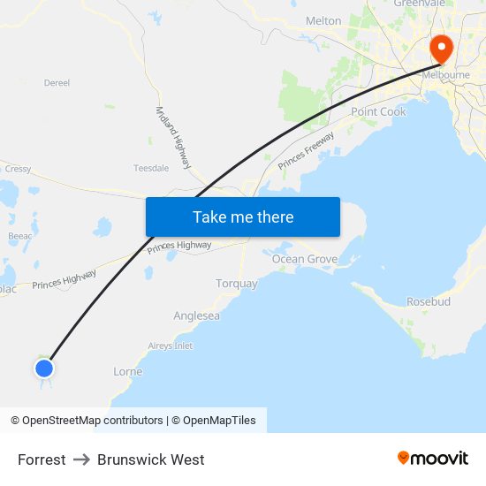 Forrest to Brunswick West map