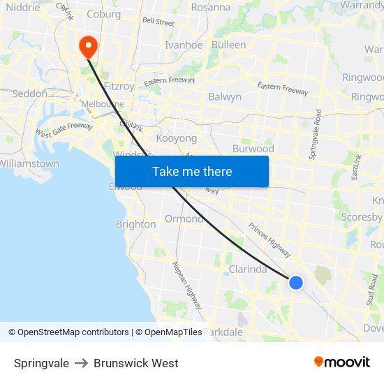 Springvale to Brunswick West map