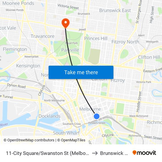 11-City Square/Swanston St (Melbourne City) to Brunswick West map
