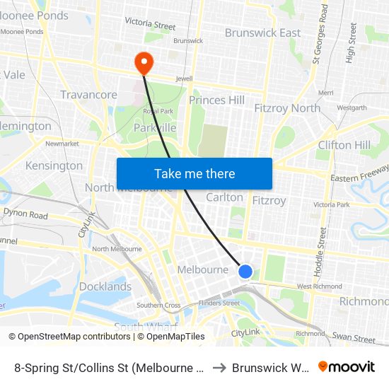 8-Spring St/Collins St (Melbourne City) to Brunswick West map