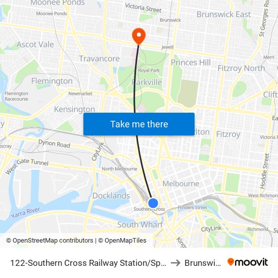 122-Southern Cross Railway Station/Spencer St (Melbourne City) to Brunswick West map