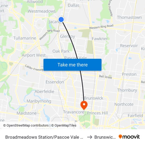 Broadmeadows Station/Pascoe Vale Rd (Broadmeadows) to Brunswick West map