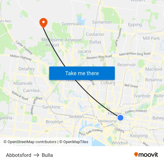 Abbotsford to Bulla map