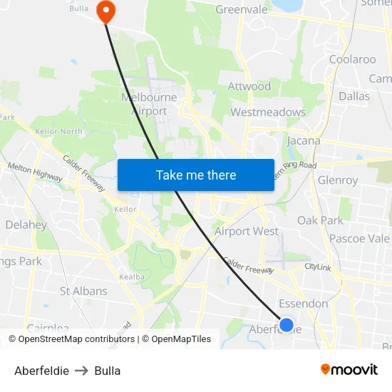 Aberfeldie to Bulla map