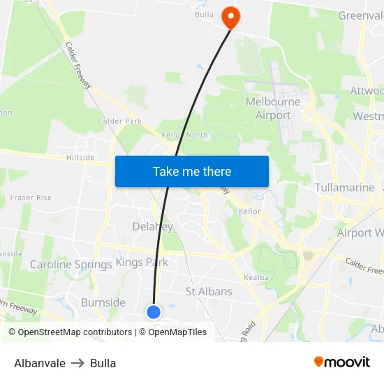Albanvale to Bulla map