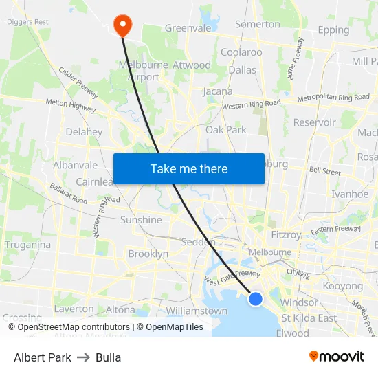 Albert Park to Bulla map