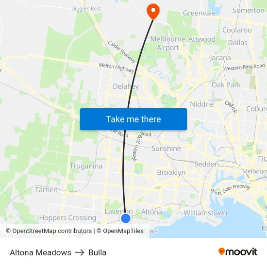 Altona Meadows to Bulla map