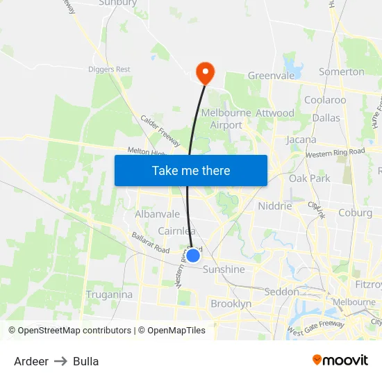 Ardeer to Bulla map