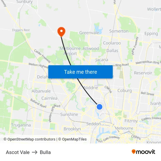 Ascot Vale to Bulla map