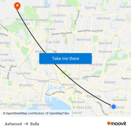 Ashwood to Bulla map