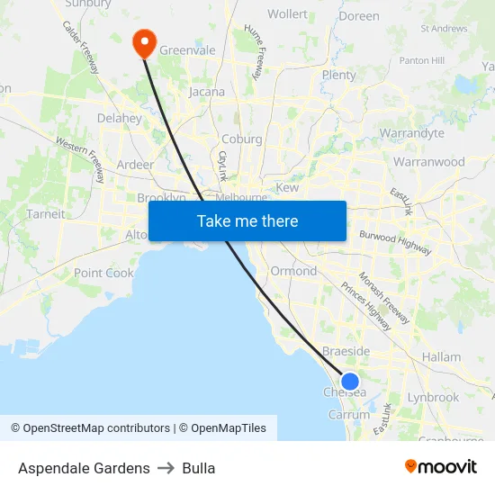 Aspendale Gardens to Bulla map
