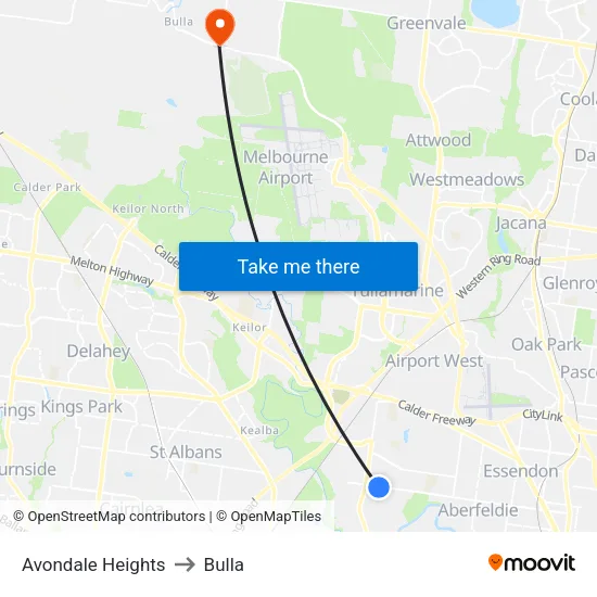 Avondale Heights to Bulla map