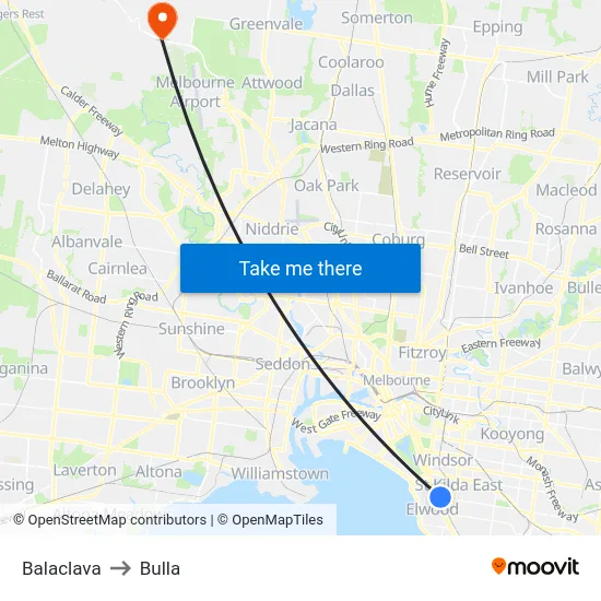 Balaclava to Bulla map