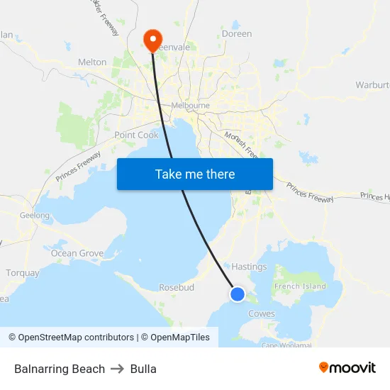 Balnarring Beach to Bulla map