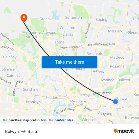 Balwyn to Bulla map