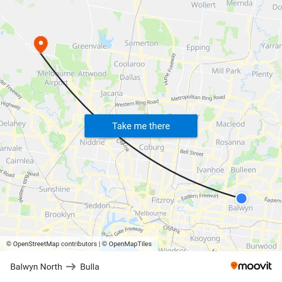 Balwyn North to Bulla map