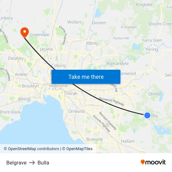 Belgrave to Bulla map