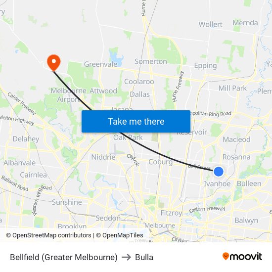 Bellfield (Greater Melbourne) to Bulla map