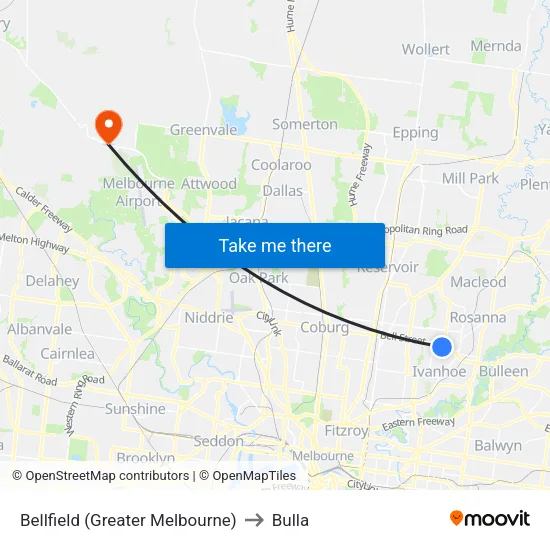 Bellfield (Greater Melbourne) to Bulla map