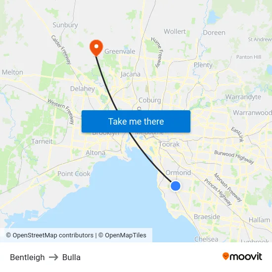 Bentleigh to Bulla map