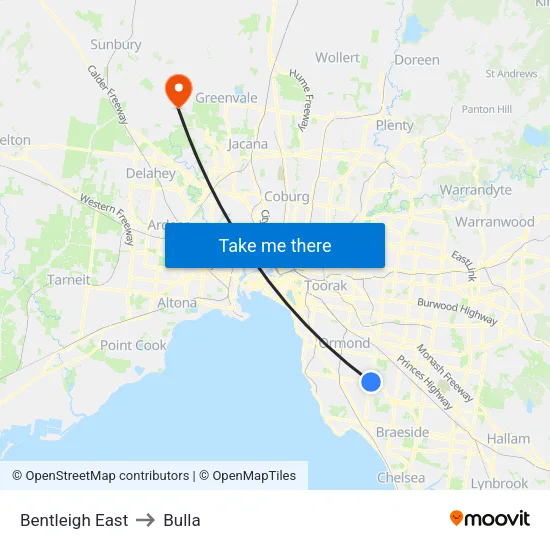 Bentleigh East to Bulla map