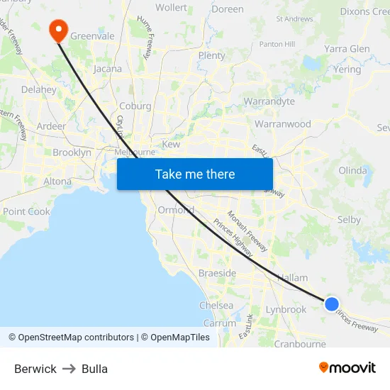 Berwick to Bulla map