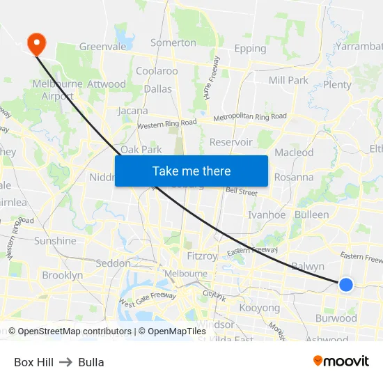 Box Hill to Bulla map