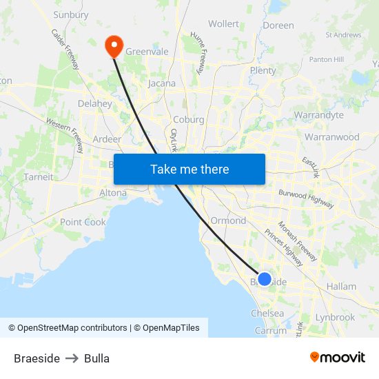 Braeside to Bulla map