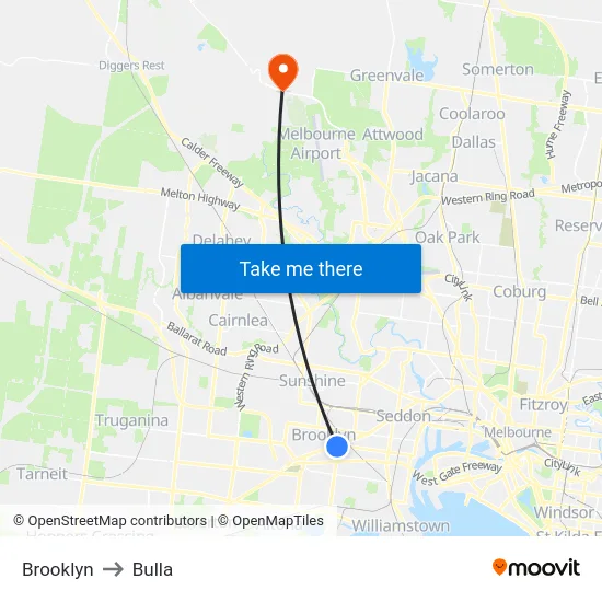 Brooklyn to Bulla map